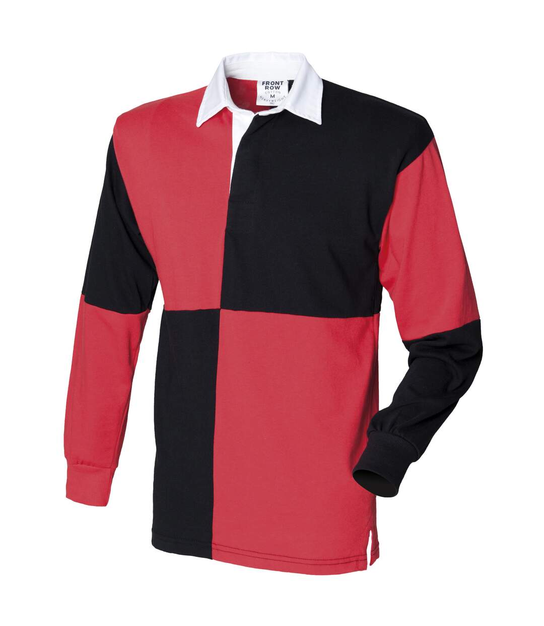 Front Row Quartered Rugby Sports Polo Shirt (Black/Red (White collar)) - UTRW474