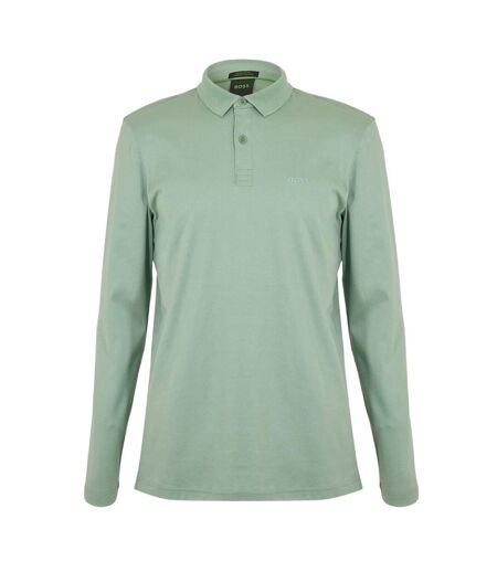 Mens Pirol Logo Long-sleeved Polo Shirt Green Boss