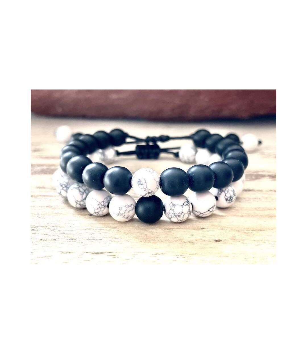 Bracelet distance Howlite et Onyx mate-2