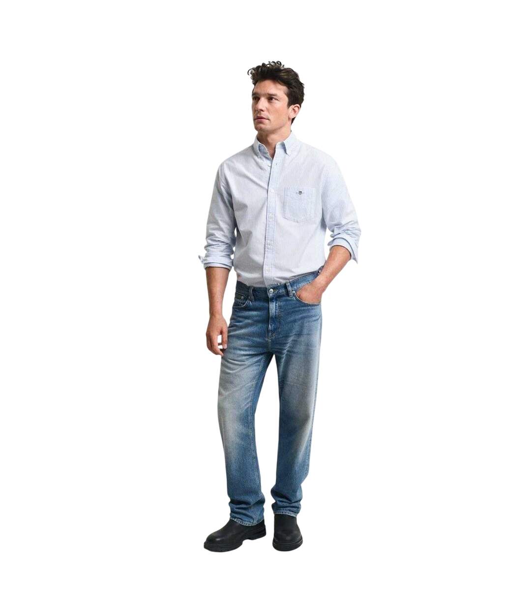 Chemise À Boutons Motif/style Détail Rayé Classic Homme Bleu Pâle Gant-1