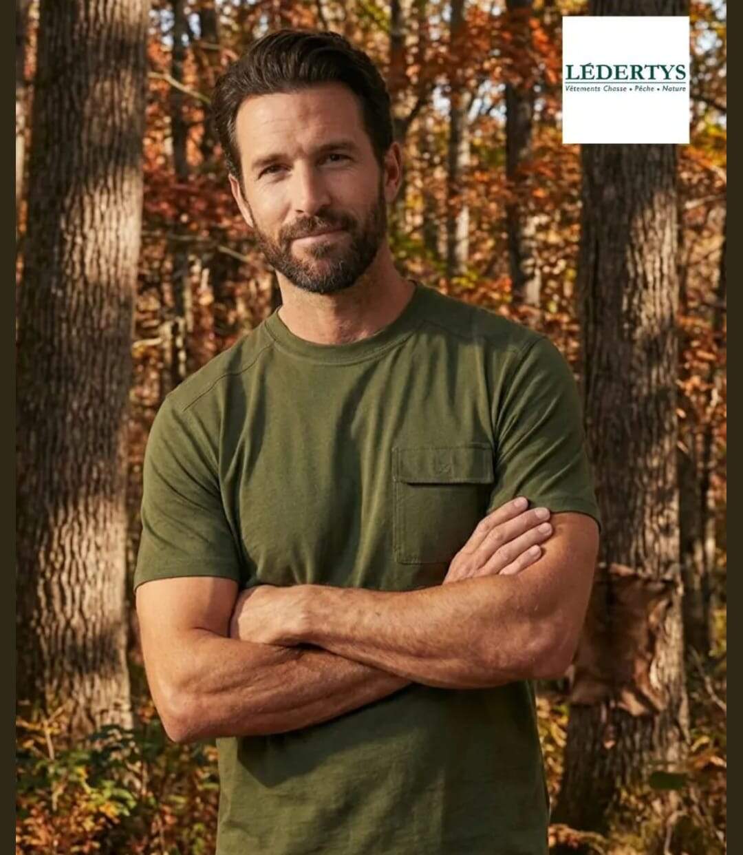 Tee-shirt Chasse LY0600 Homme Ledertys avec Renforts Épaules Kaki-3