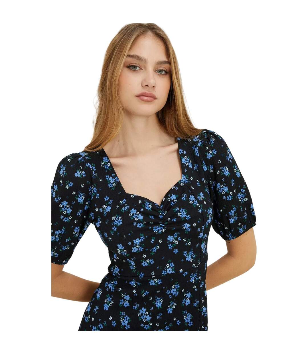 Womens/ladies ditsy print sweetheart midi dress blue Dorothy Perkins