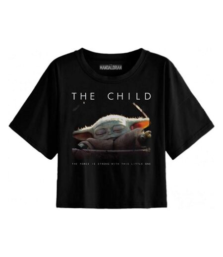 T-shirt Motif Grogu The Force Is Strong With This Little One Femme Noir Star Wars The Mandalorian