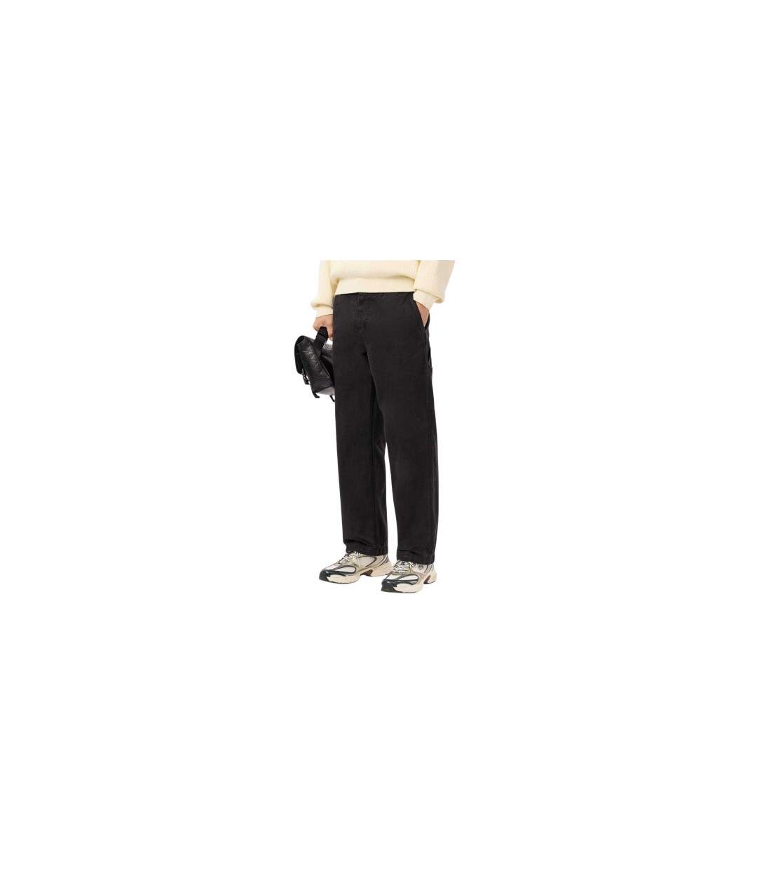 Mens Cotton Canvas Carpenter Straight Trousers Black Lacoste-1
