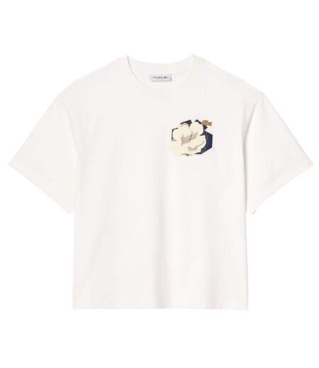 T-shirt Style Fleur Femme Blanc Lacoste