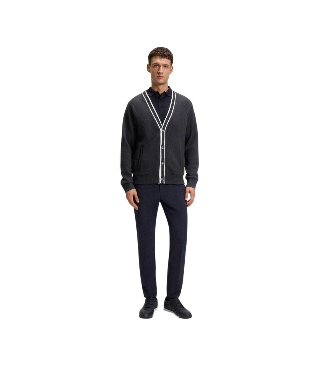 Cardigan Motif/style Détail Contrasté Homme Bleu Foncé Boss-1