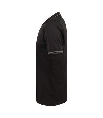 Henbury Mens HiCool Tipped Polo Shirt (Black/Charcoal)