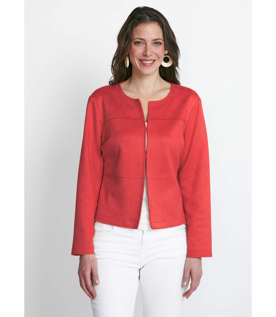 Veste sans col en tissu suédé-1