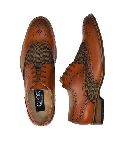 Goor Mens 4 Eye Leather Lined Brogue Gibson Shoe (Tan) - UTDF1831