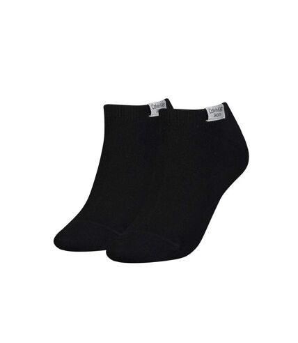 CALVIN KLEIN JEANS Lot 2 paires de Socquettes Femme Coton Bio ORGANIC Noir