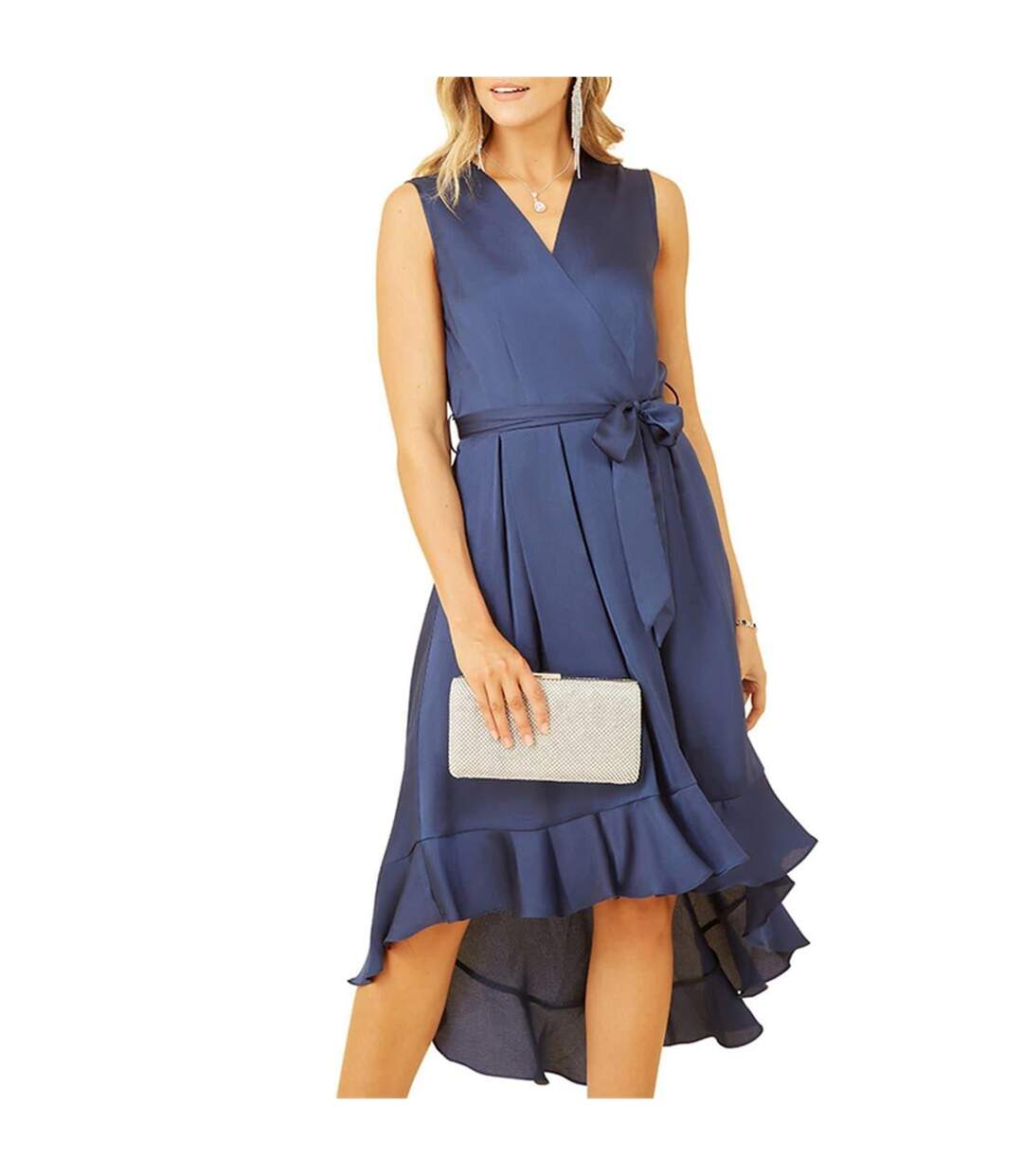 Robe Portefeuille Sans Manches Femme Bleu Marine Mela London-4