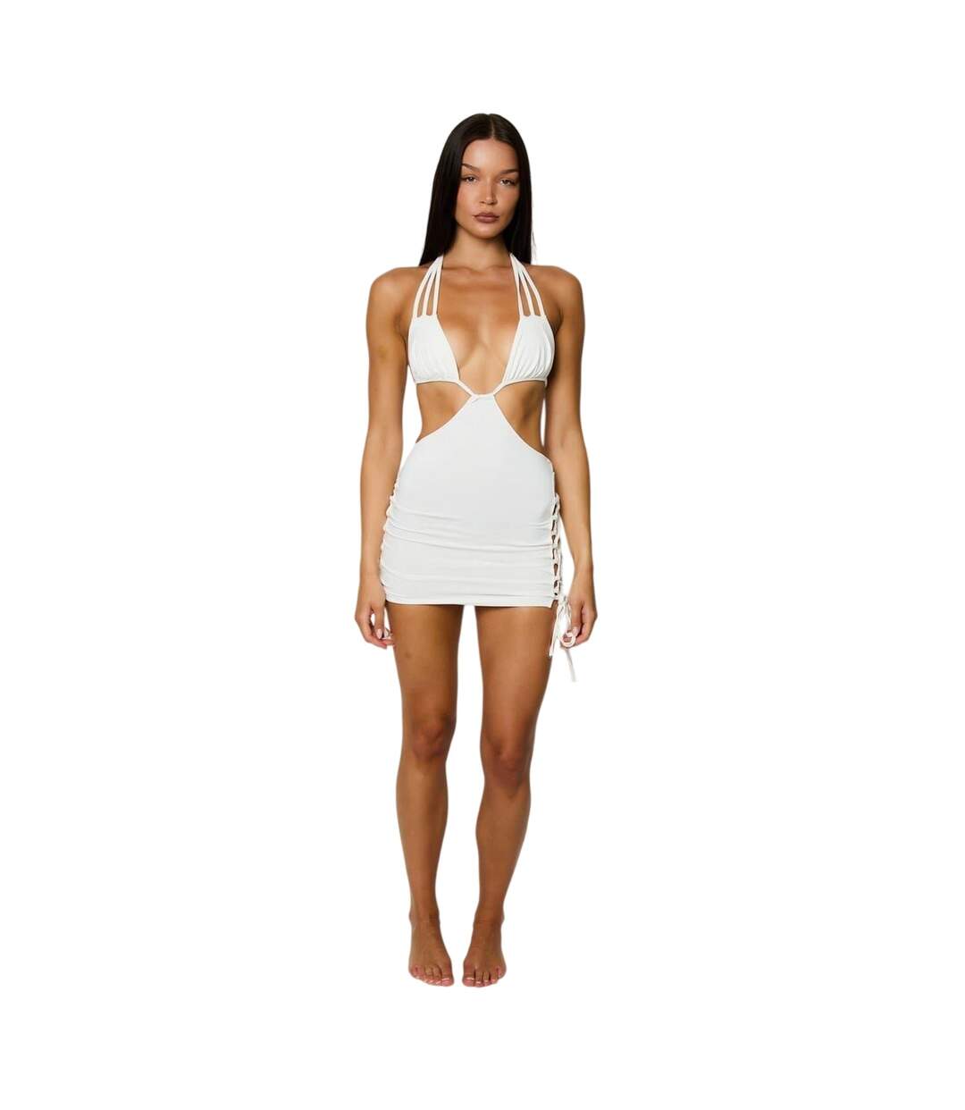 Womens/ladies Cut Out Slim Mini Dress White Honeyz-1