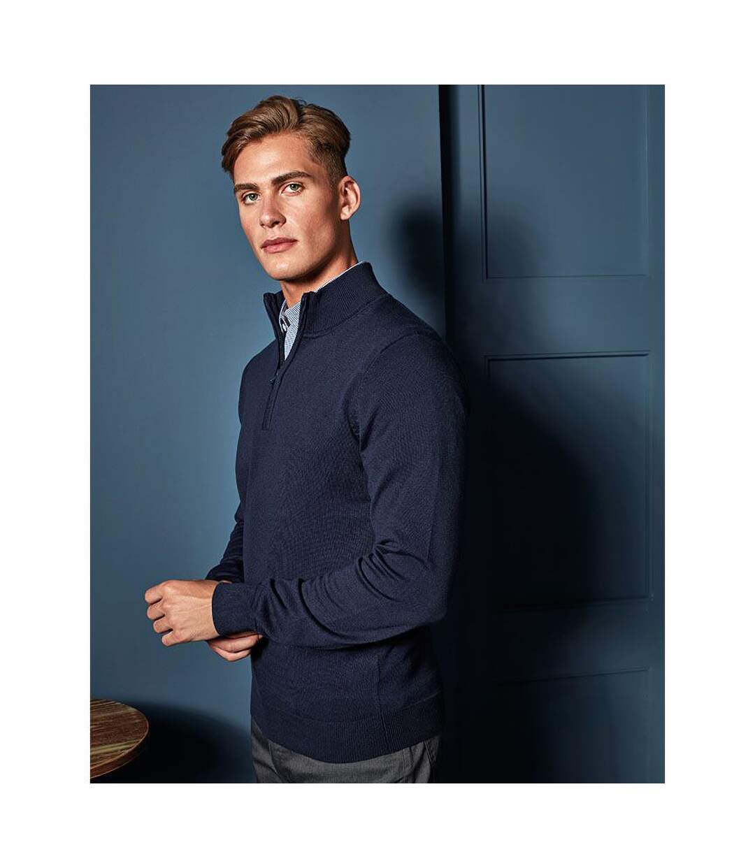 Pull tricoté à col zippé homme bleu marine Premier