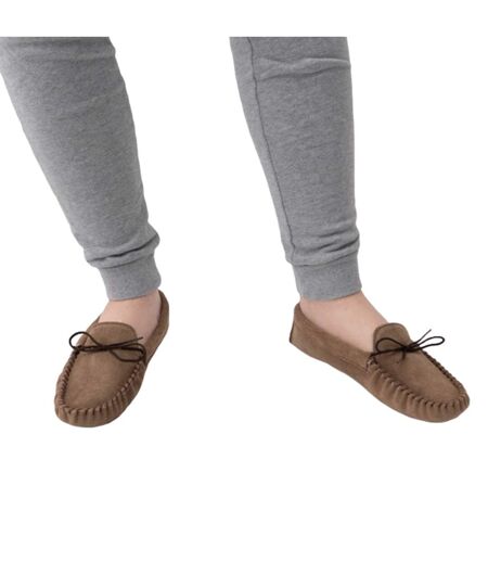 Mokkers Mens Jake Real Suede Moccasin Slippers (Light Taupe) - UTDF811