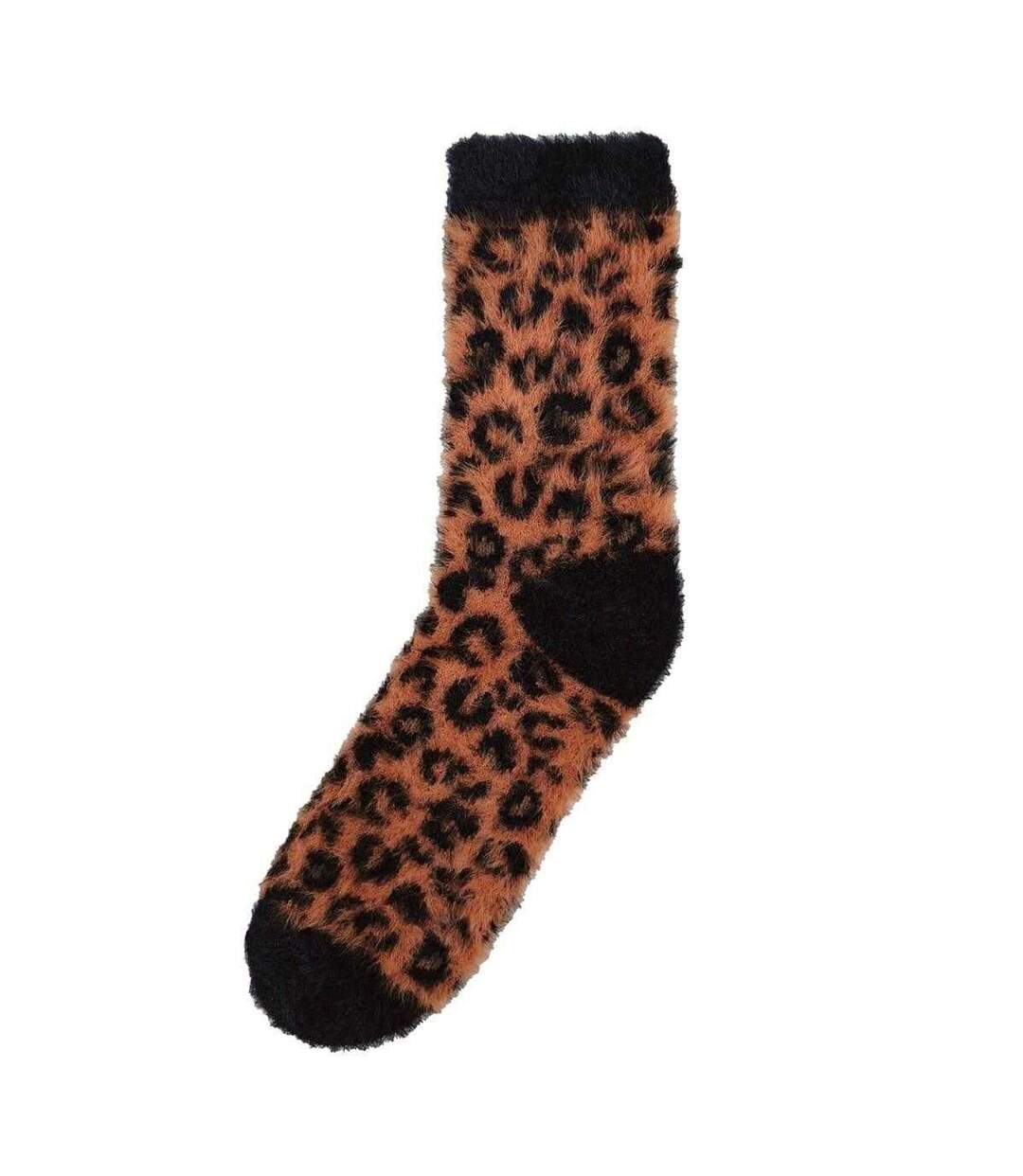 Womens/ladies Leopard Print Ankle Socks Brown Black Miso-2