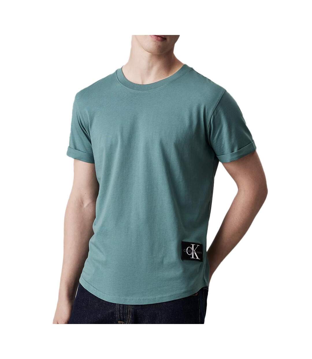 T-shirt Vert Homme Calvin Klein Jeans Badge Turn Up - XXS-1