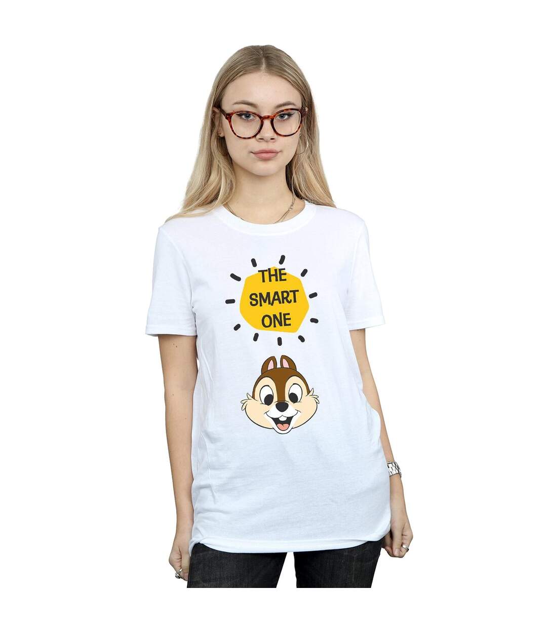 Disney Womens/Ladies Chip N Dale The Smart One Cotton Boyfriend T-Shirt (Blanc) - UTBI36718-2