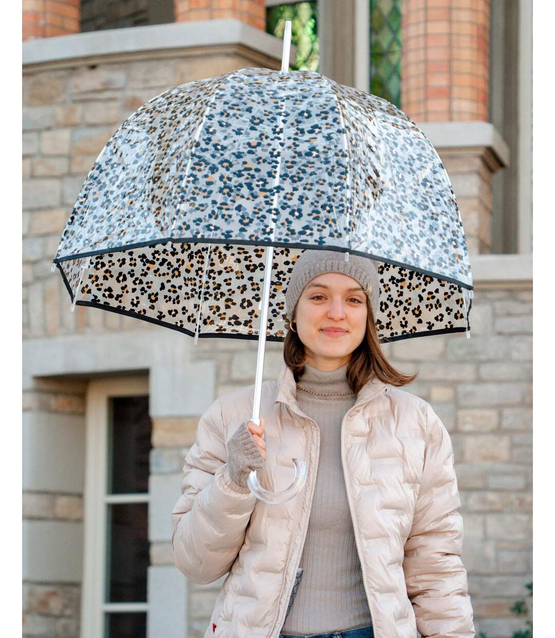 Isotoner Parapluie femme canne automatique, cloche transparente, résistance au vent-2