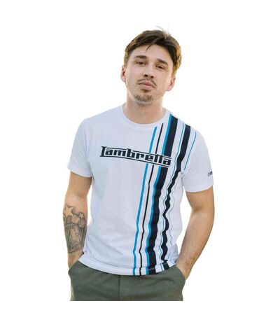 Mens Ss25 Racing Stripe T-shirt White Navy Azure Lambretta