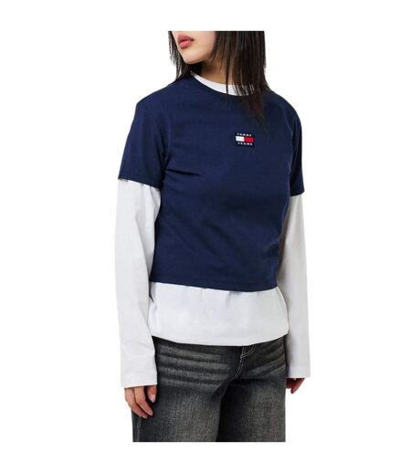 Womens/ladies Embroidered Logo Cotton Cropped T-shirt Navy Tommy Jeans