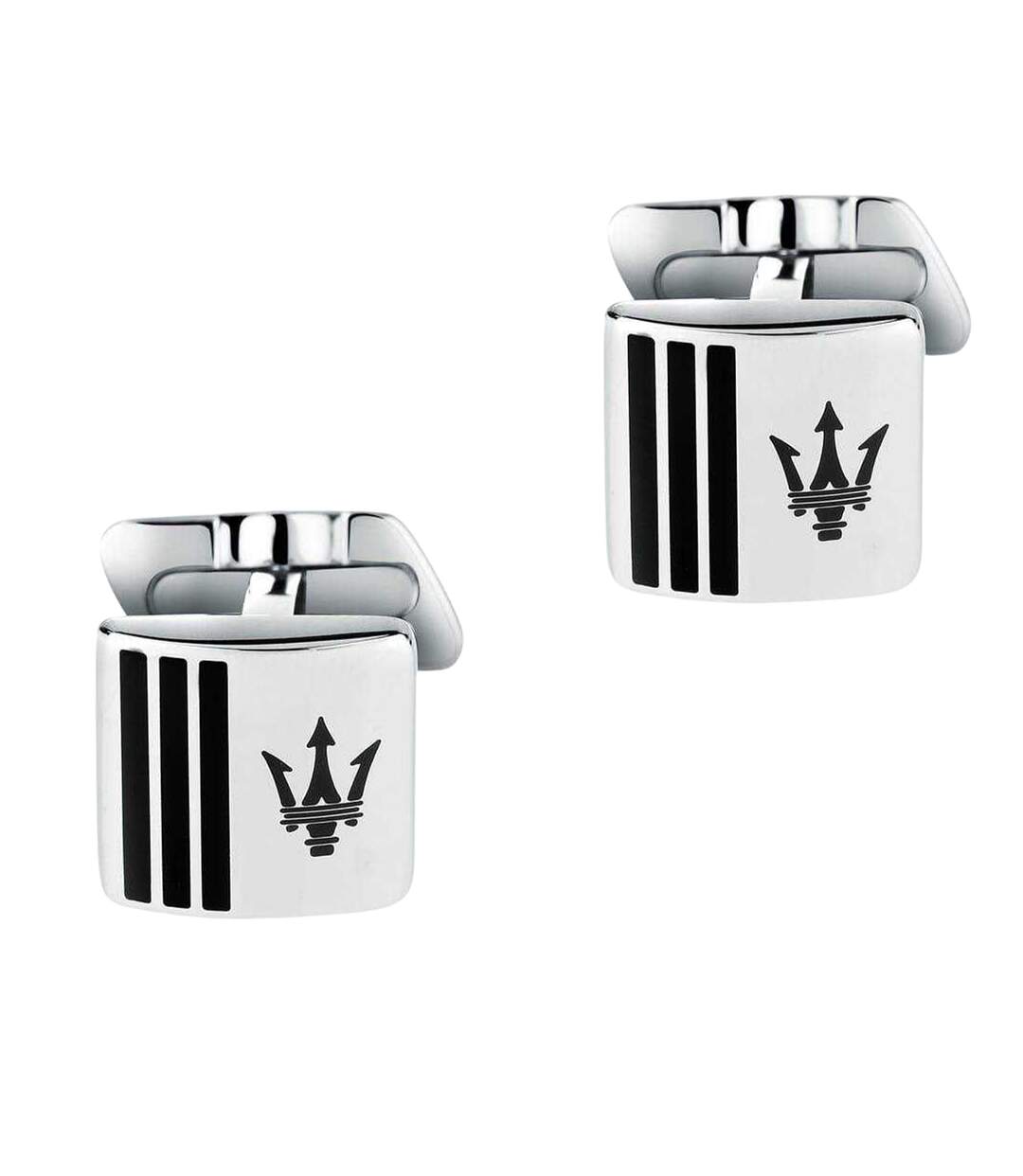 Boutons De Manchette Poli Motif/style Emblème Trident Homme Taille Unique Argenté Noir Maserati-3