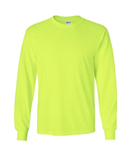 Gildan Mens Plain Crew Neck Ultra Cotton Long Sleeve T-Shirt (New Safety Green)