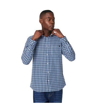 Mens grid checked long-sleeved shirt blue Maine