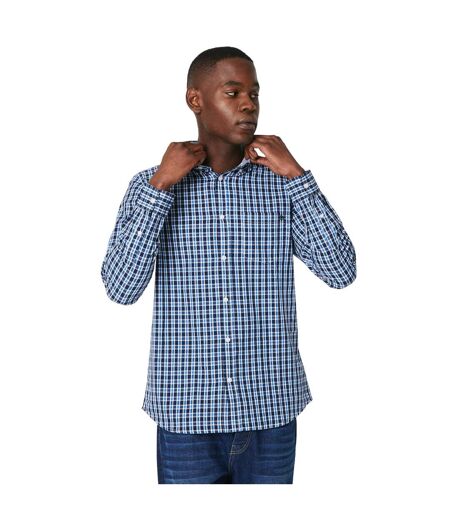 Mens grid checked long-sleeved shirt blue Maine