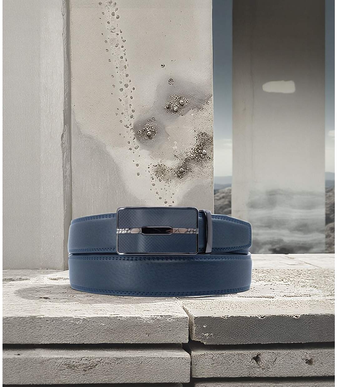 Ceinture Chic en Cuir Bleu marine pour Hommes - Ajustable et Moderne-5