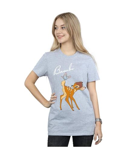 Disney T-shirt boyfriend en coton Femme/Ladies Bambi Butterfly Tail (Gris sportif) - UTBI18243