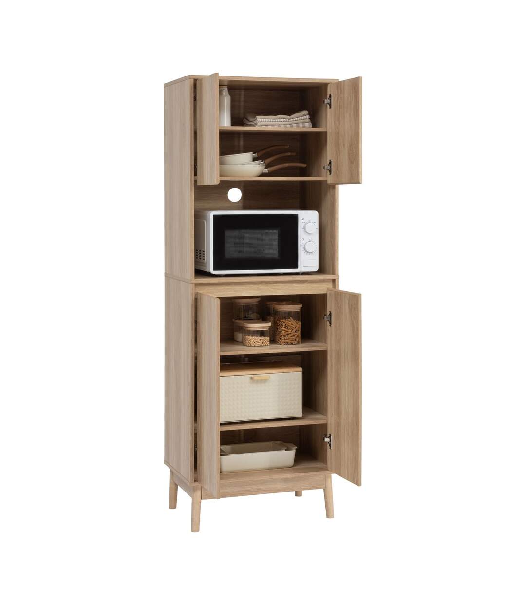 Buffet de cuisine 1 niche et 4 portes effet bois naturel ABANA - Beige-4