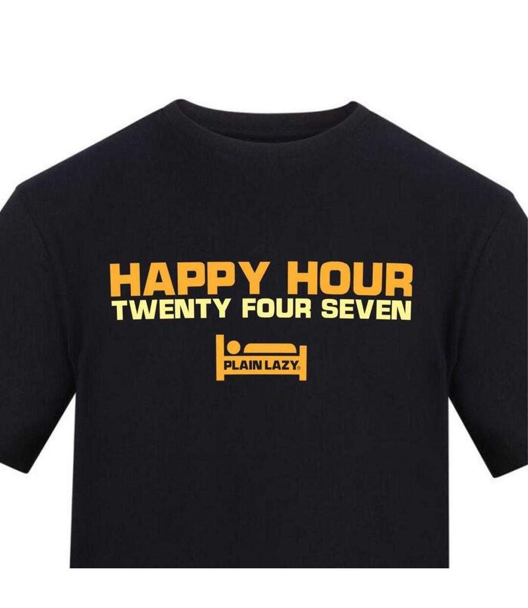 T-shirt Motif/style Imprimé Happy Hour Homme Noir Plain Lazy-3