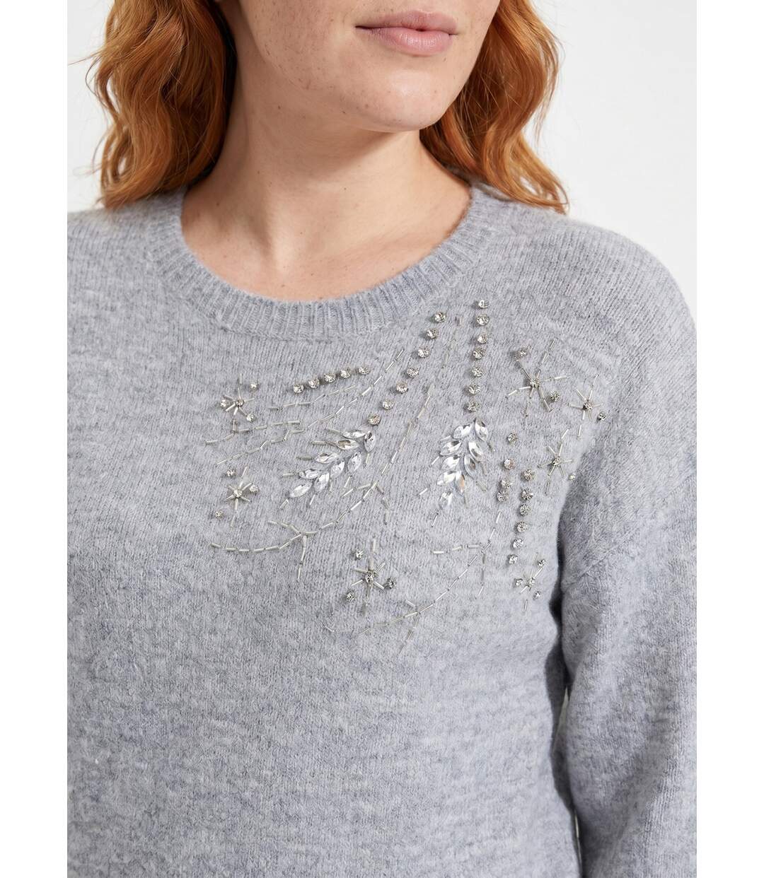 Pull doux col rond avec strass et sequins-4