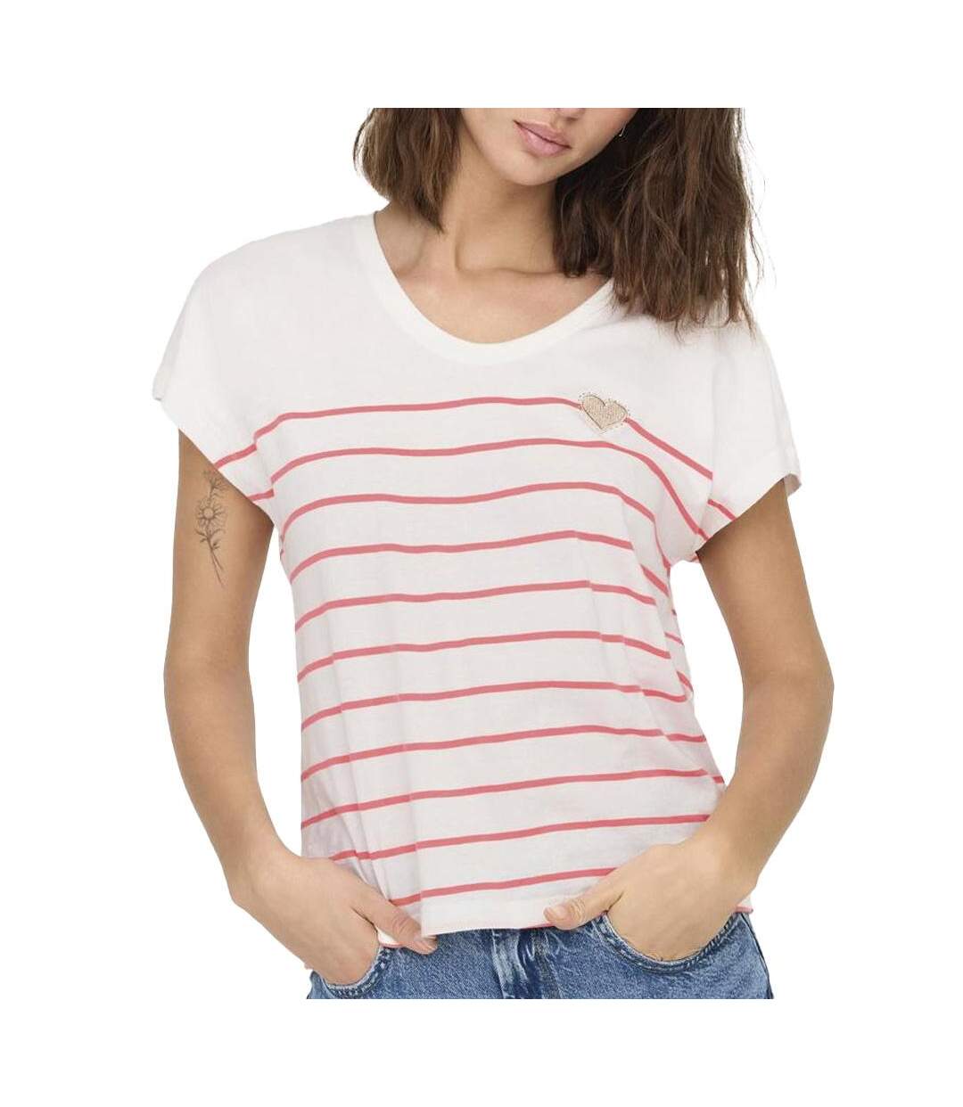 T-Shirt blanc/rose femme only emily-1