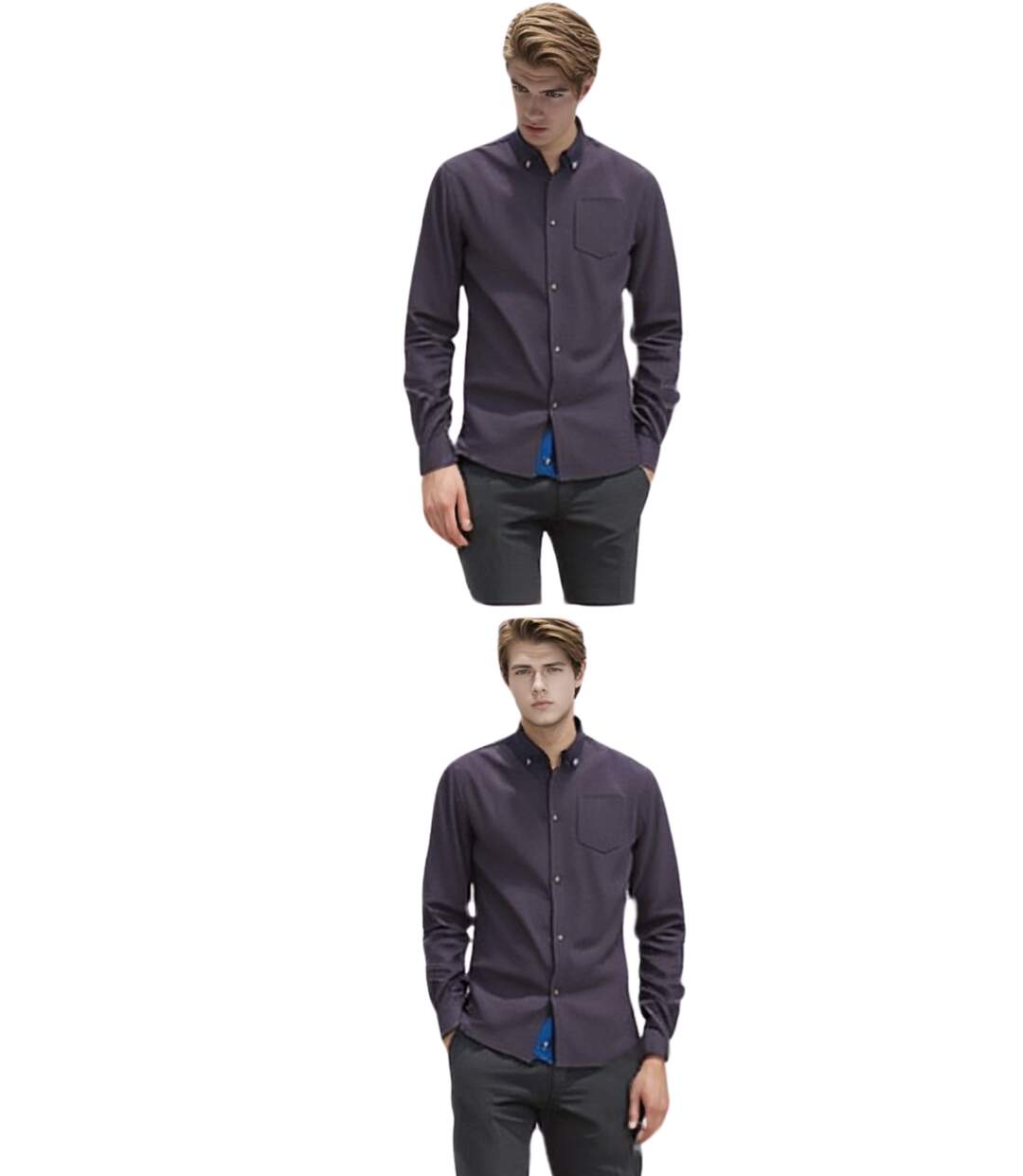 Chemise Homme Imprimée à  Manches Longues en Coton Bleu-3