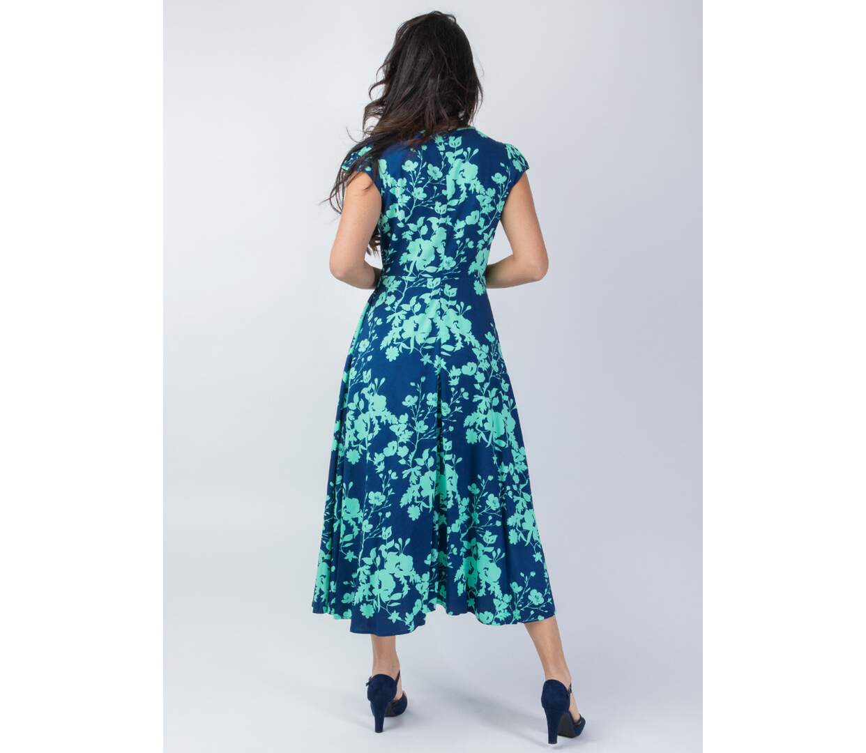 Robe mi-longue LOLITA motif floral turquoise Coton Du Monde-5