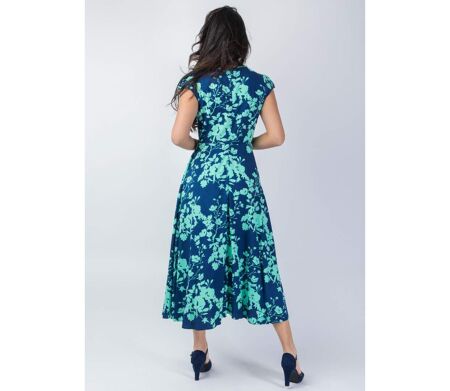 Robe mi-longue LOLITA motif floral turquoise Coton Du Monde