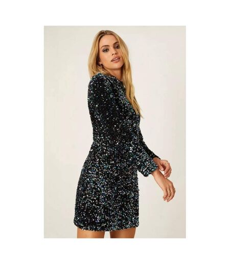 Womens/ladies sequins a-line mini dress blue Dorothy Perkins