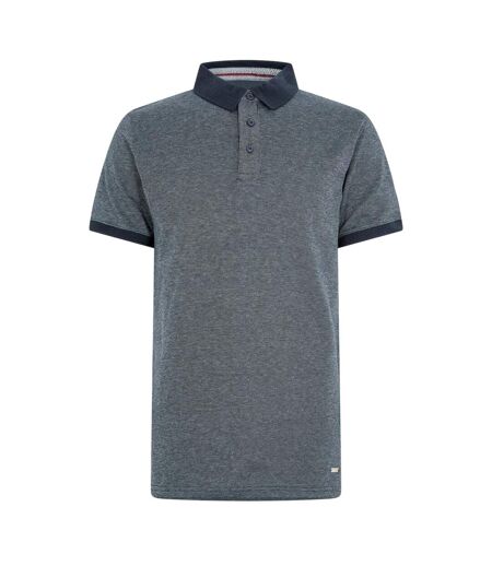 Mens Textured Ribbed Collar Polo Shirt Navy Threadbare