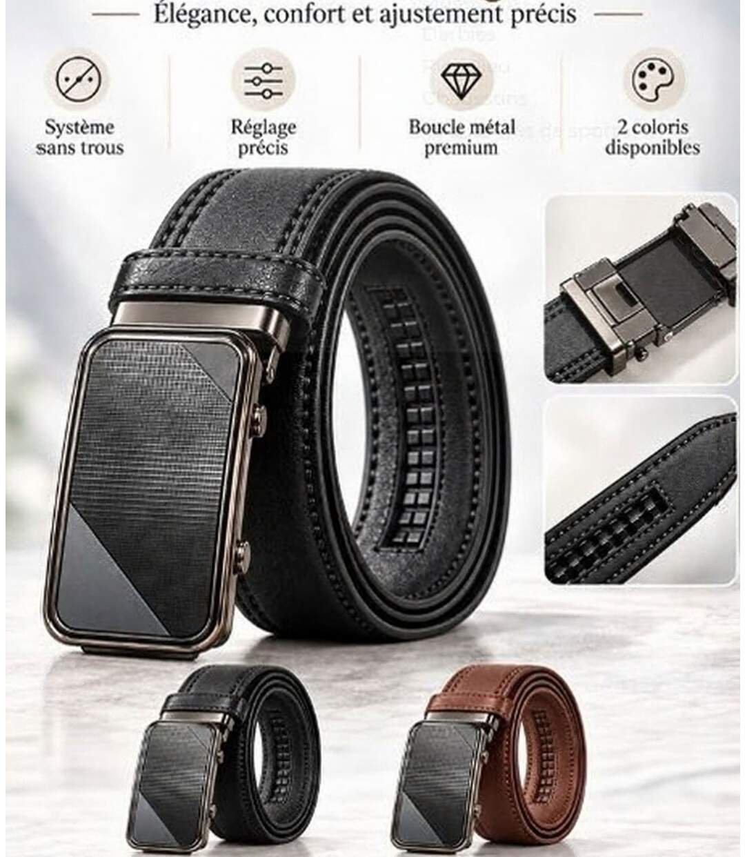 Ceinture homme cuir marron - Boucle automatique - Sophistication et confort-4