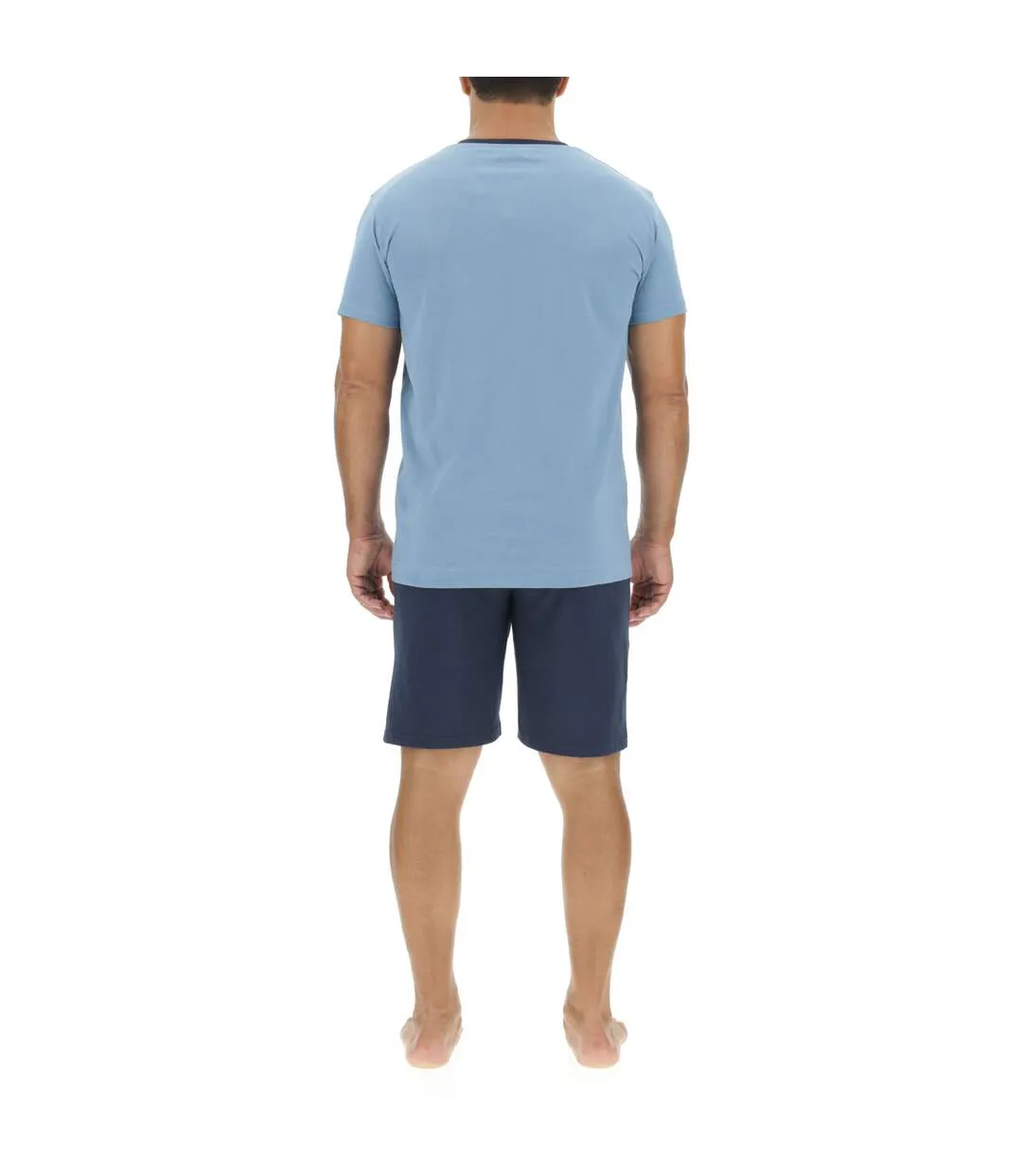 Ensemble Pyjama court homme en coton uni col boutonné & Logo poitrine Pierre Cardin-2