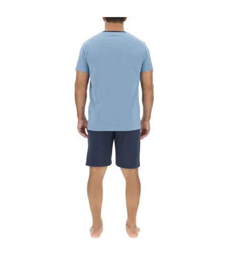 Ensemble Pyjama court homme en coton uni col boutonné & Logo poitrine Pierre Cardin