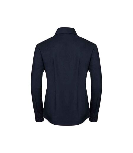 Womens/ladies Oxford Easy-care Long-sleeved Shirt Bright Navy Russell