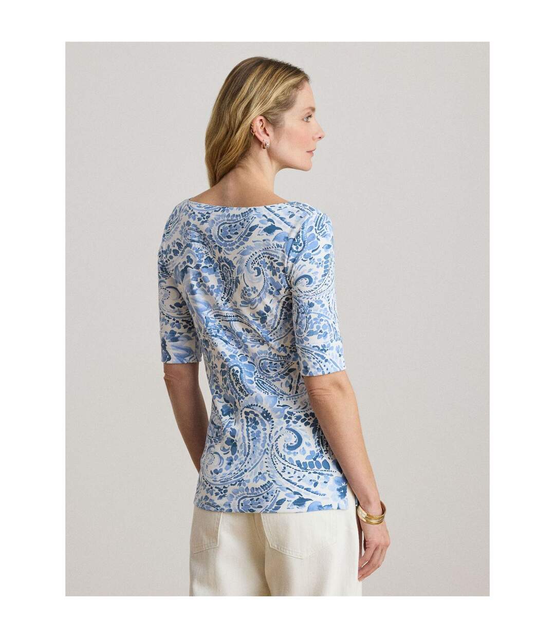 Womens/ladies Floral T-shirt White Blue Ralph Lauren-3