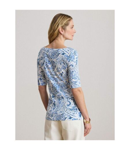 Womens/ladies Floral T-shirt White Blue Ralph Lauren