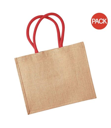 Lot de 2  21 litres taille unique naturel/rouge vif Sac de courses classique en jute Westford Mill