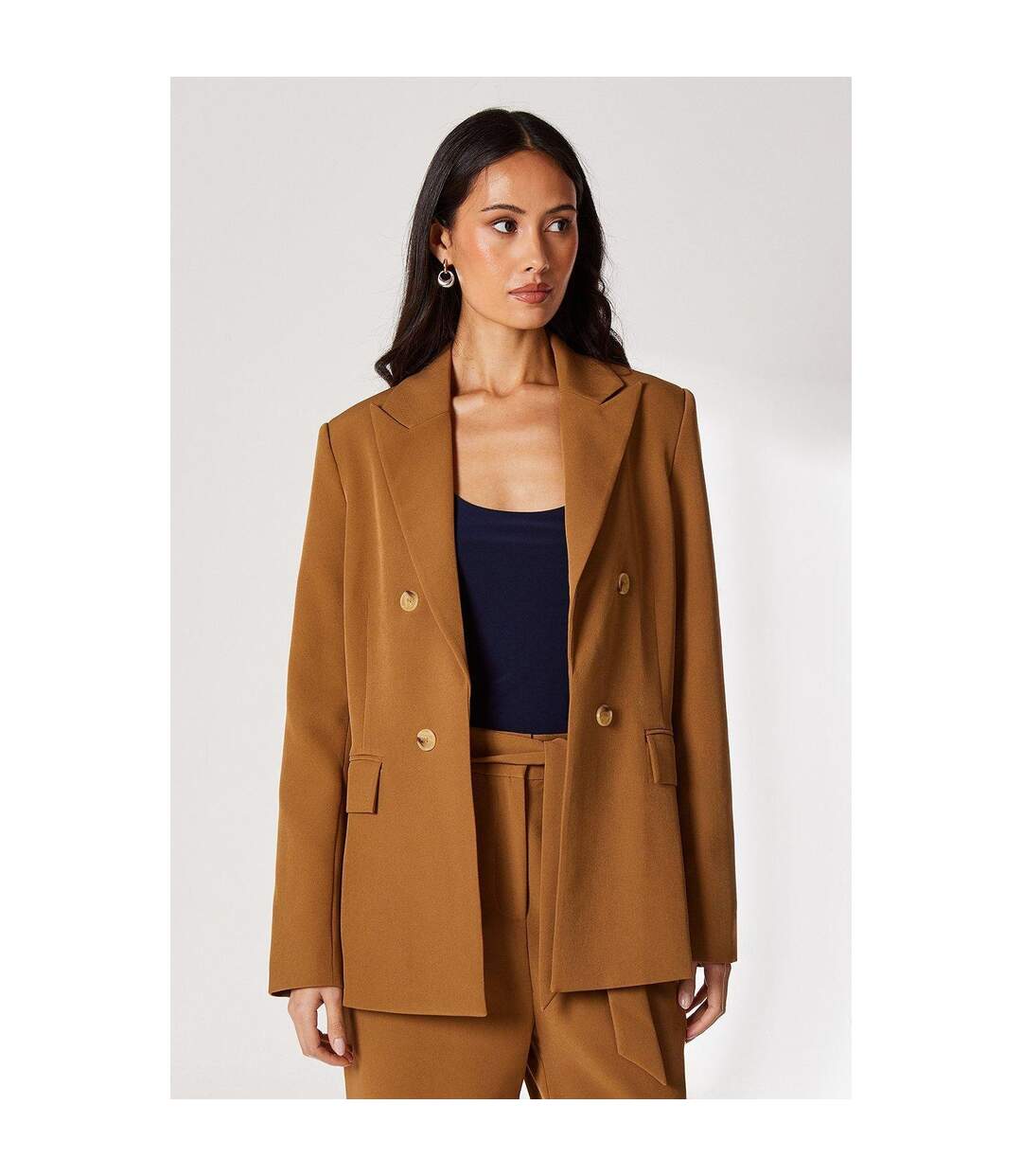 Womens/ladies double-breasted edge to edge blazer camel Principles