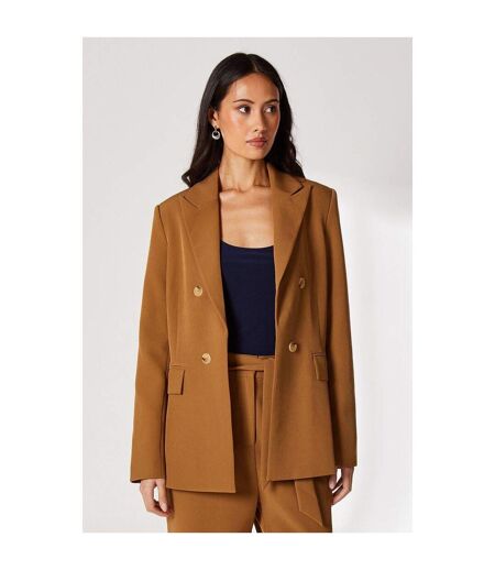 Womens/ladies double-breasted edge to edge blazer camel Principles