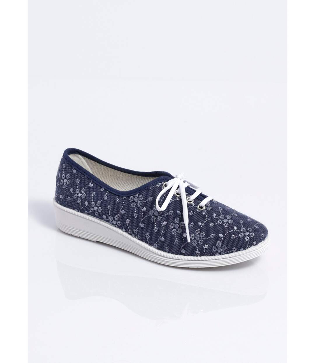 Derbies lacées compensées textile brodé-1