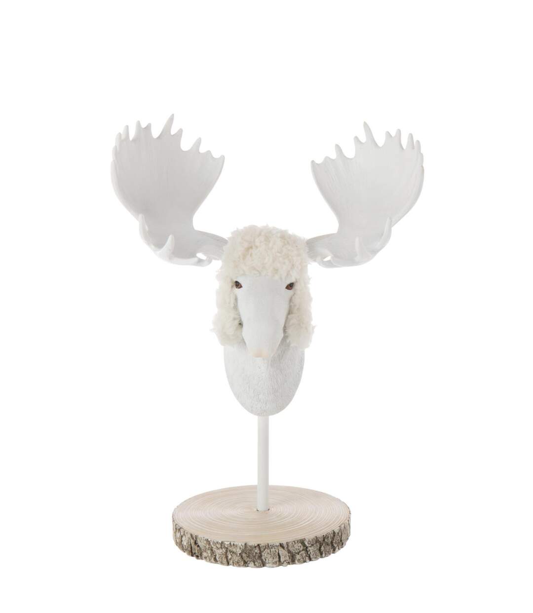 Tête d'Élan sur Socle Imitation Fourrure 49cm Écru-2